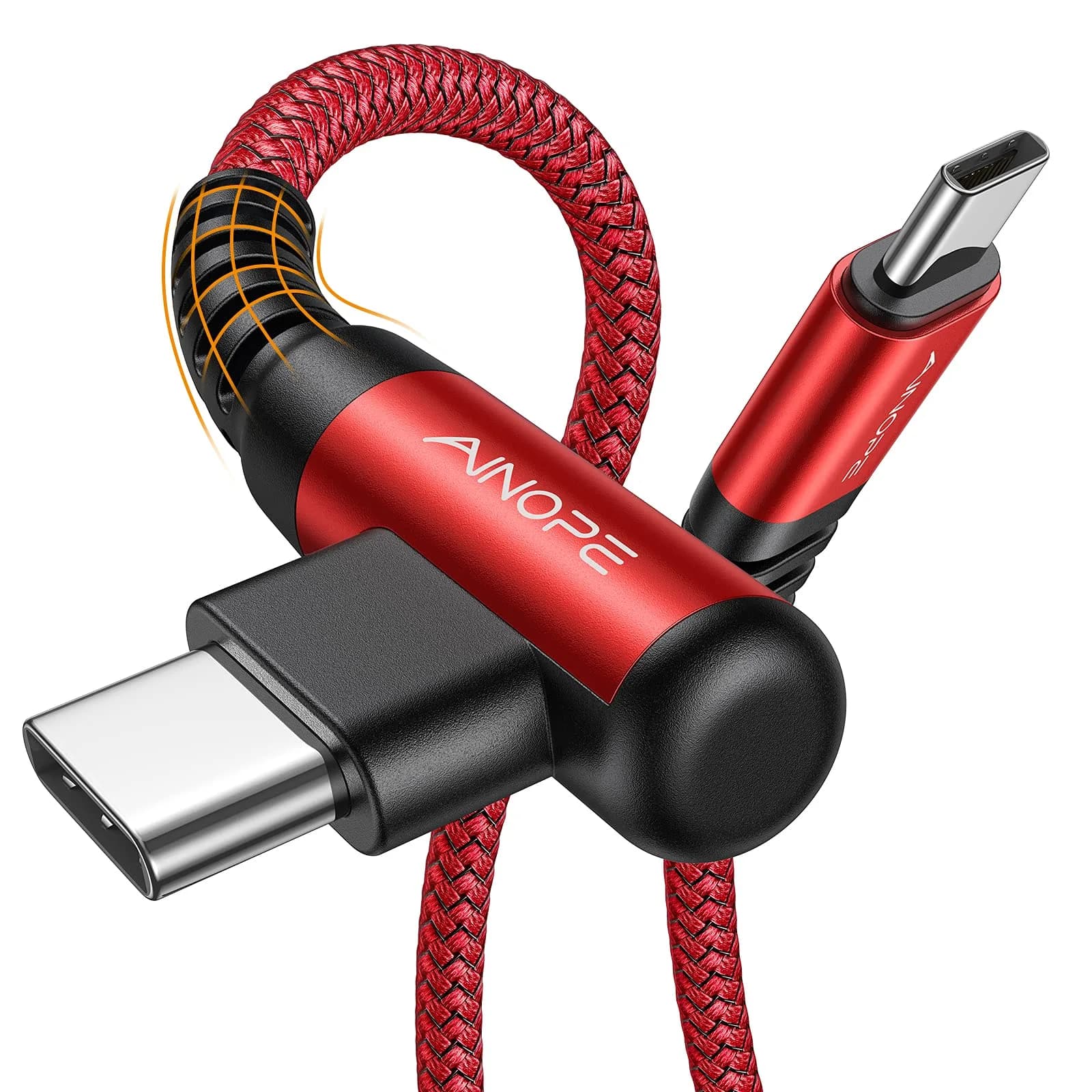 AINOPE Red 10ft+10ft USB C to USB C Right Angle Cable 60W Fast Charging & Data Transfer - main product image