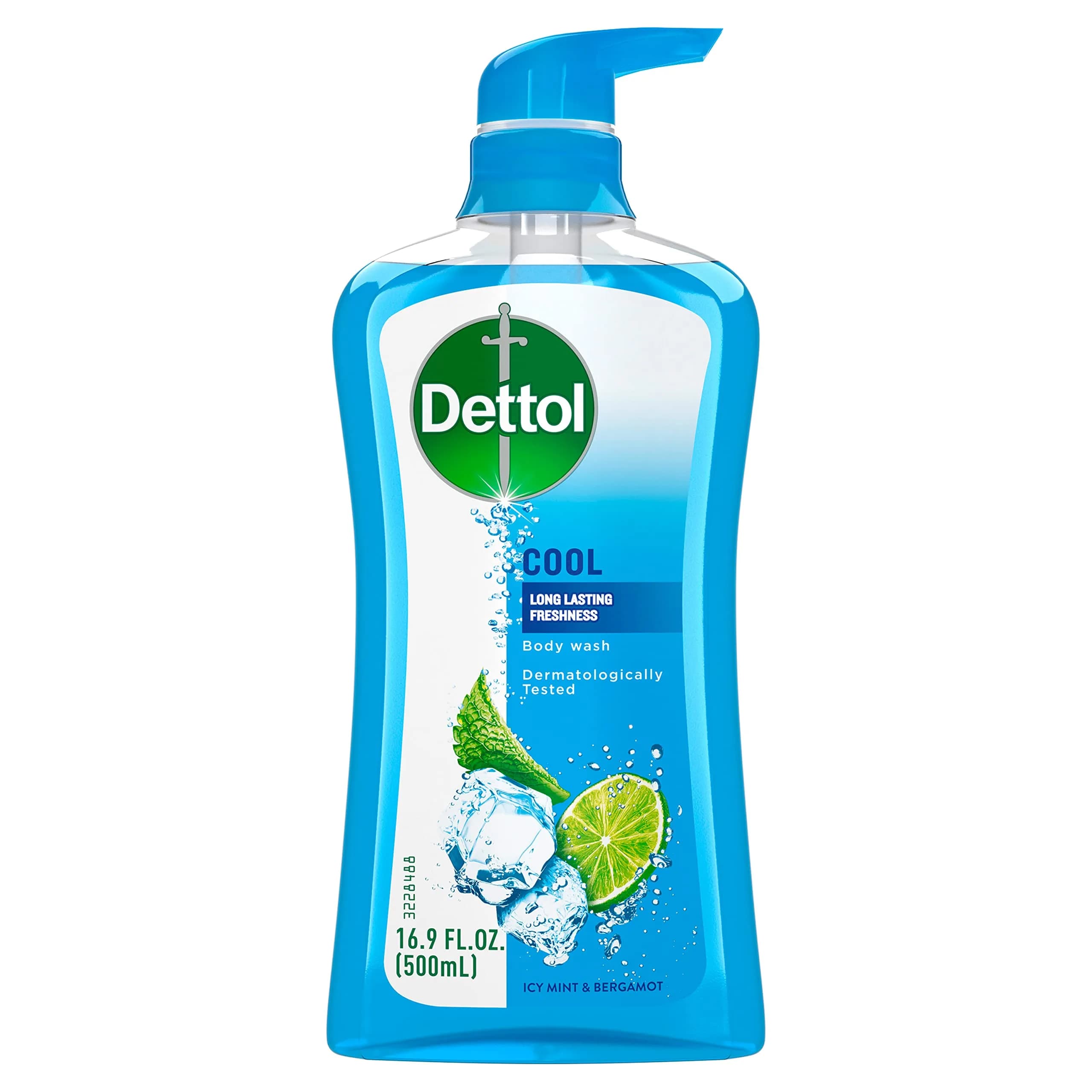 Dettol Cool Body Wash and Shower Gel 16.90 Fl Oz | Refreshing Mint & Bergamot for Active Skin — Blue