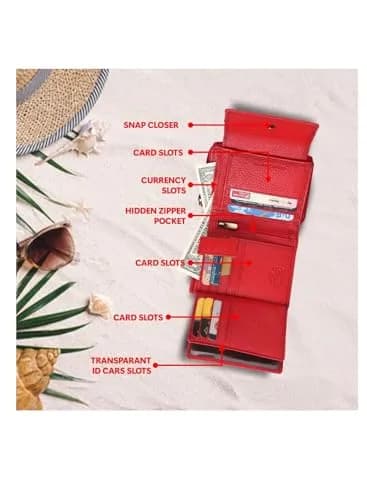 HAMMONDS FLYCATCHER Red Leather Ladies Wallet with 14 Card Slots | RFID Blocking Clutch Purse for Women thumbnail 3