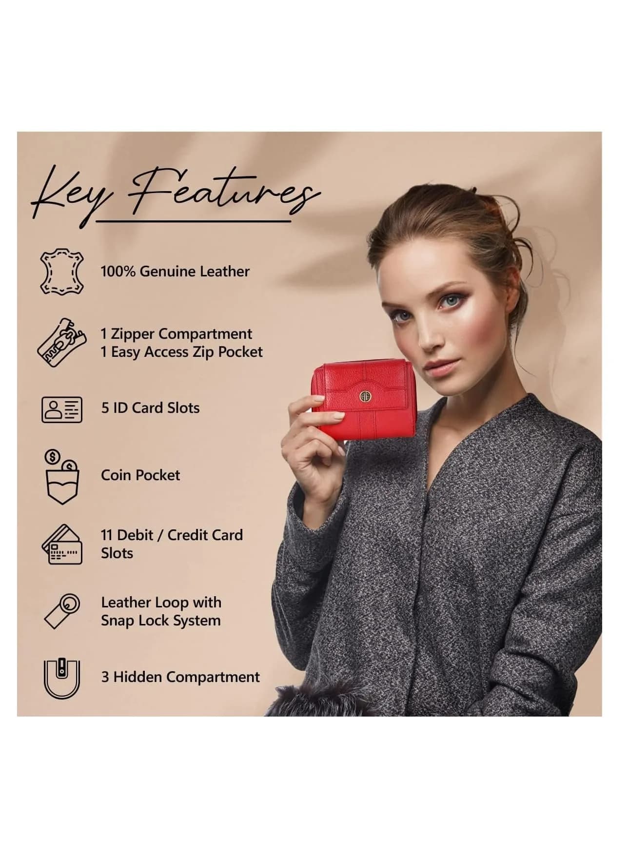 HAMMONDS FLYCATCHER Red Leather Ladies Wallet with 14 Card Slots | RFID Blocking Clutch Purse for Women - view 4