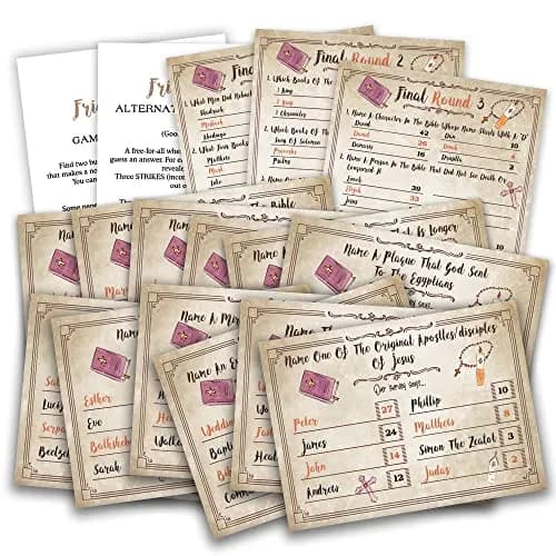 Pazag Bible Trivia Game, Bible Friendly Feud Quiz, Family & Church Game, 5x7 inches, Blue & White | Christian Bible Theme thumbnail 1