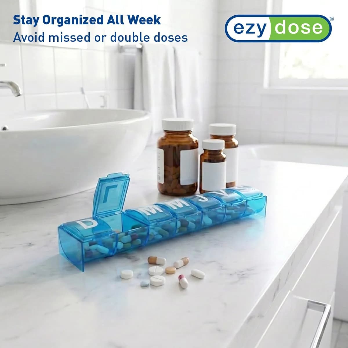 EZY DOSE Weekly Pill Organizer Large Spanish Compartments | 7-Day Medication Planner - view 6