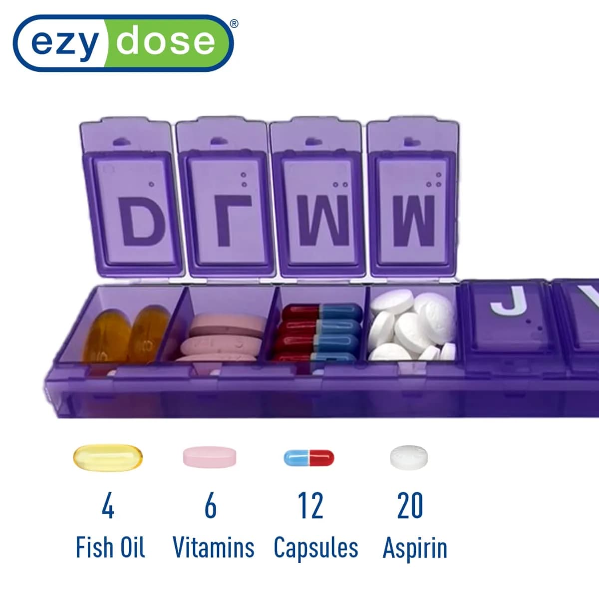 EZY DOSE Weekly (7-Day) Pill Organizer, Large Medicine Case, 4 Compartments | BPA-Free, Portable, Color May Vary - view 3