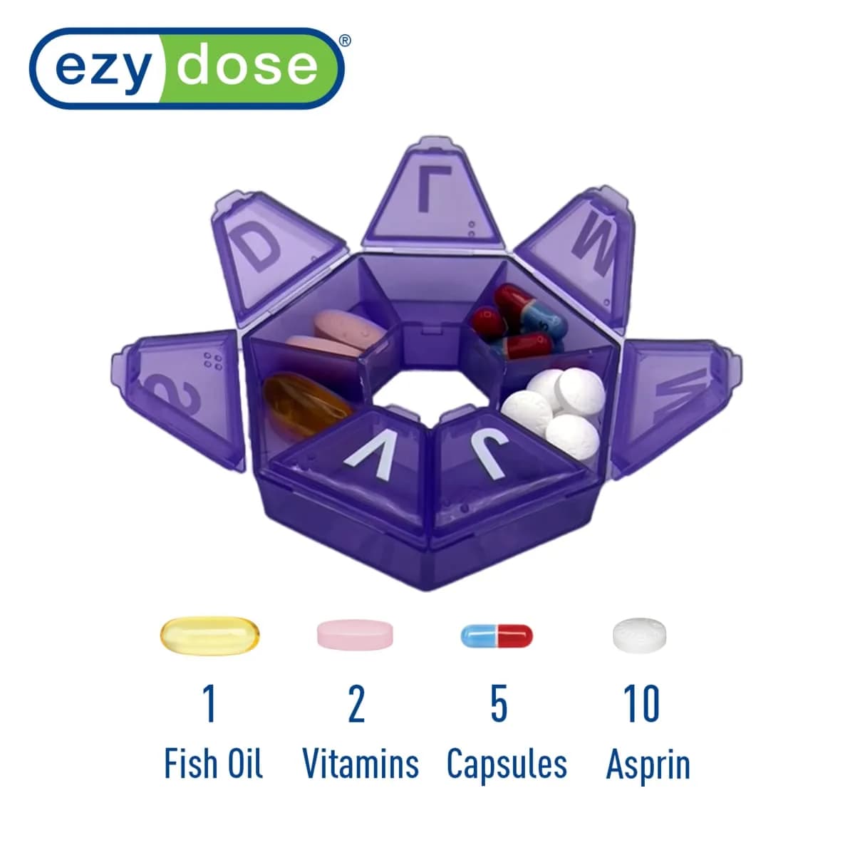 EZY DOSE Weekly 7-Day Pill Organizer 8.8cm (3.46in) | 7 Compartments for Daily Medication - view 2