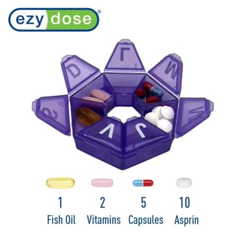 EZY DOSE Weekly 7-Day Pill Organizer 8.8cm (3.46in) | 7 Compartments for Daily Medication thumbnail 2