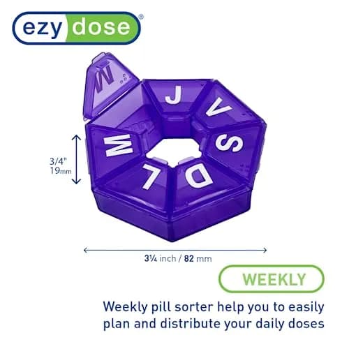 EZY DOSE Weekly 7-Day Pill Organizer 8.8cm (3.46in) | 7 Compartments for Daily Medication thumbnail 3
