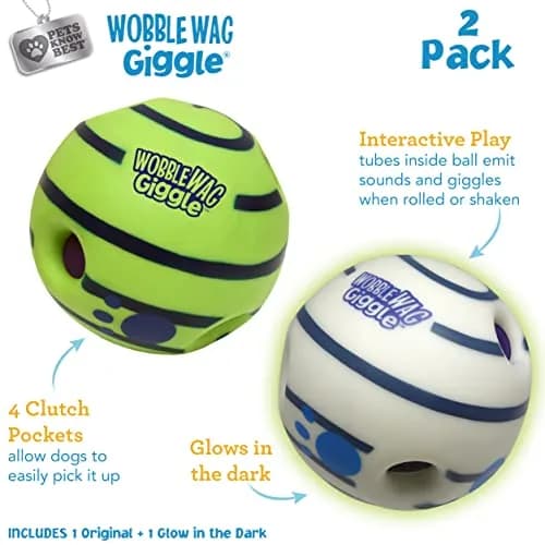 Wobble Wag Giggle Ball 2 Pack | Interactive Dog Toy with Giggle Sounds, Glow & Non-Toxic Vinyl (5.5") thumbnail 2