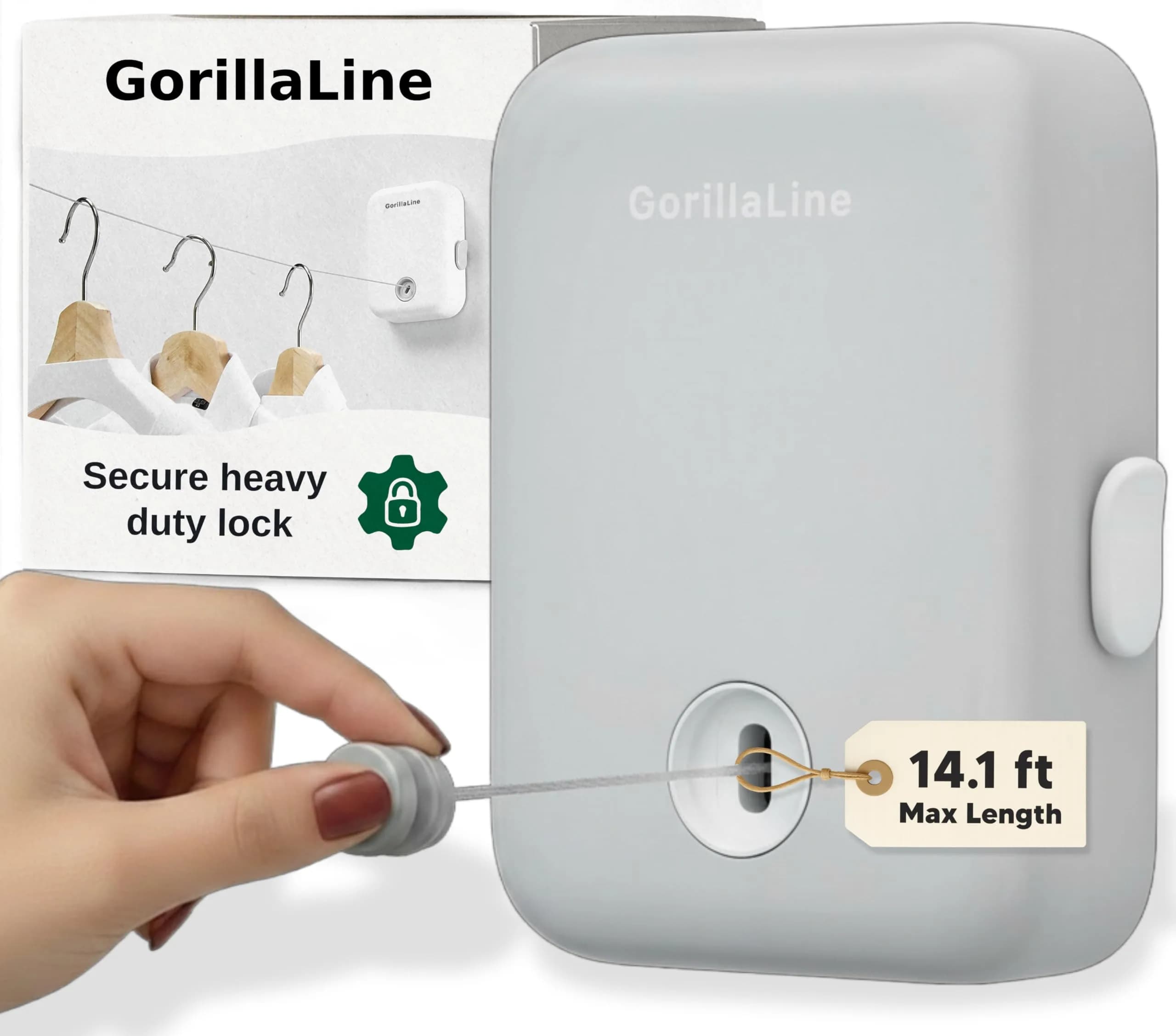 GorillaLine Retractable Clothesline Light Gray 5.39m (17.7 ft) | Heavy Duty Wall Mounted Indoor Outdoor Drying Rack — Light Gray