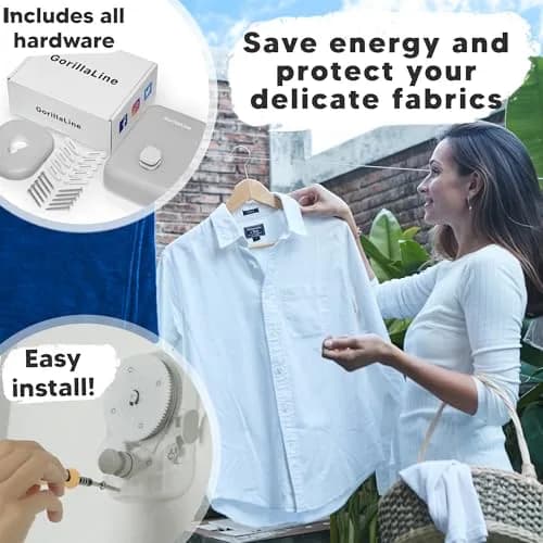 GorillaLine Retractable Clothesline Light Gray 5.39m (17.7 ft) | Heavy Duty Wall Mounted Indoor Outdoor Drying Rack thumbnail 4