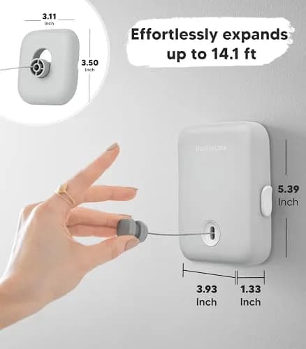 GorillaLine Retractable Clothesline Light Gray 5.39m (17.7 ft) | Heavy Duty Wall Mounted Indoor Outdoor Drying Rack thumbnail 5