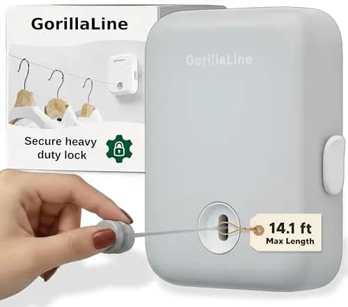 GorillaLine Retractable Clothesline Light Gray 5.39m (17.7 ft) | Heavy Duty Wall Mounted Indoor Outdoor Drying Rack thumbnail 1