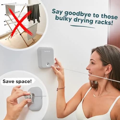 GorillaLine Retractable Clothesline Light Gray 5.39m (17.7 ft) | Heavy Duty Wall Mounted Indoor Outdoor Drying Rack thumbnail 7