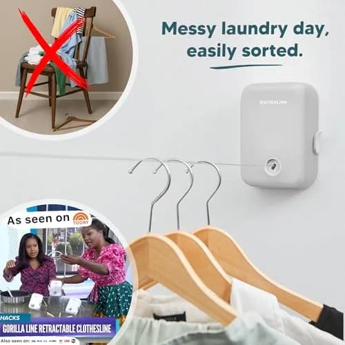 GorillaLine Retractable Clothesline Light Gray 5.39m (17.7 ft) | Heavy Duty Wall Mounted Indoor Outdoor Drying Rack thumbnail 3