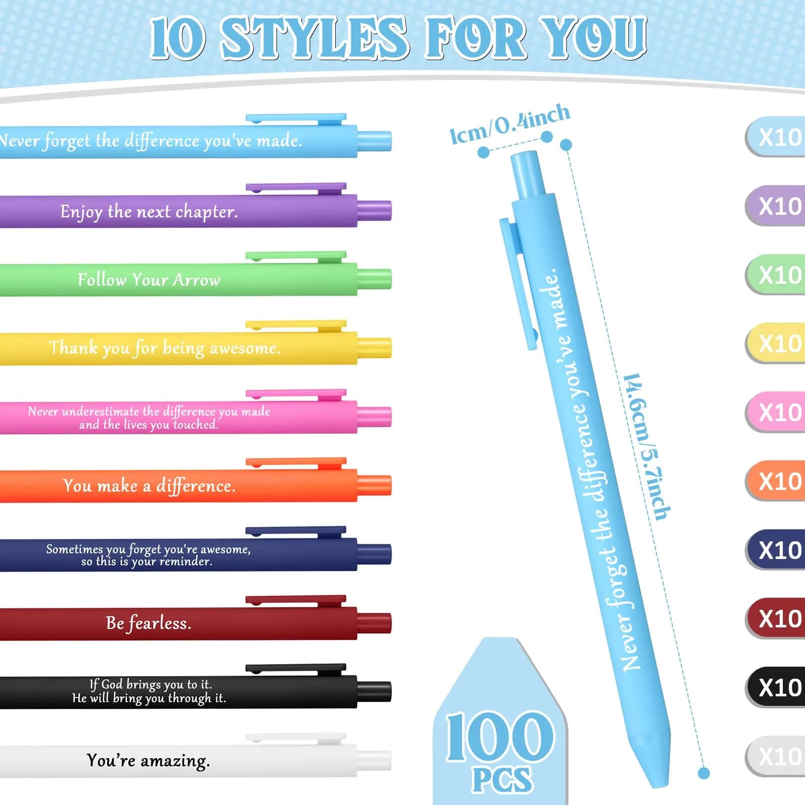 Teling 100 Pcs Inspirational Pens Bulk, Classic Colors, Classic Style | Smooth Writing, Bulk Pack - view 2