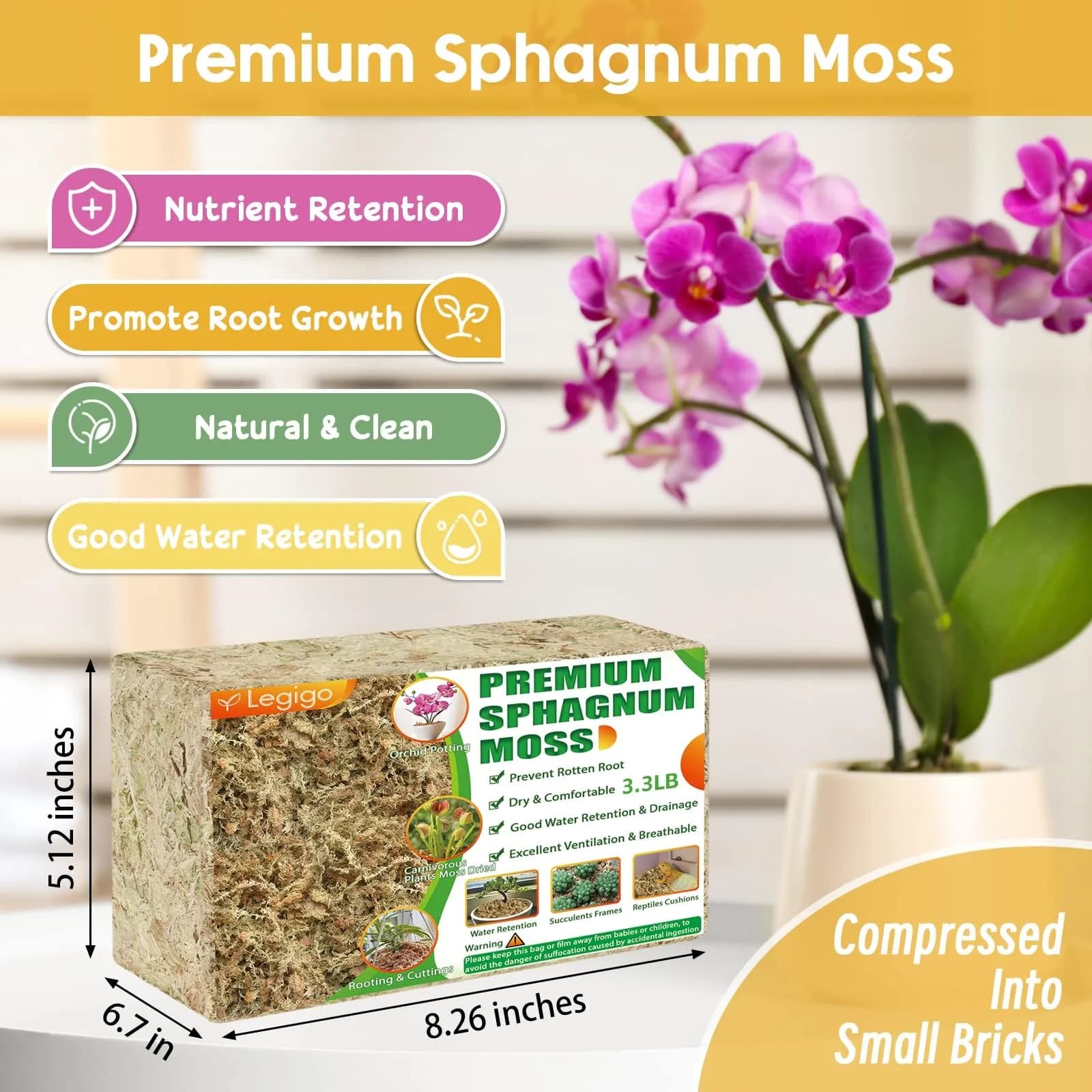 Legigo Natural Sphagnum Moss for Plants — 60 QT (1.49 kg) | Premium Long Fibers for Orchids, Succulents, Carnivorous Plants - view 2