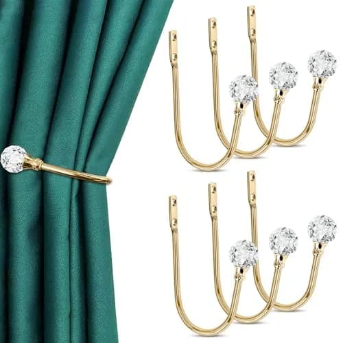 KOLAKO Crystal Ball Curtain Holdbacks 6 Pack Rose Gold Metal Heavy Duty Drapery Holders | U-Shaped Wall Mounted Hooks for Thick Drapes thumbnail 1