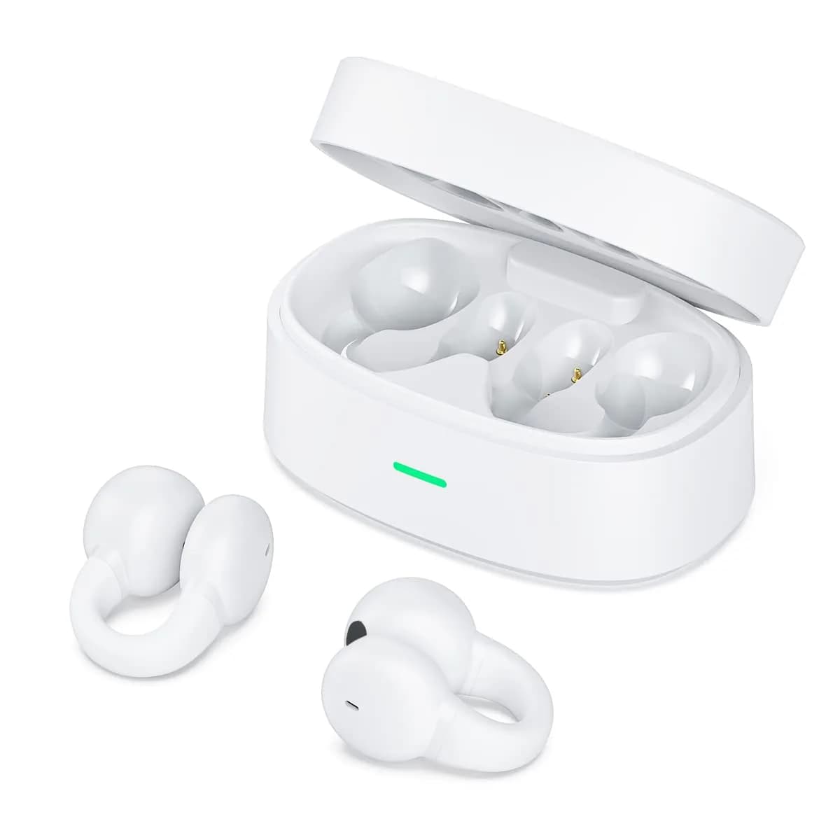 ZOUKAI Open Ear Clip Wireless Earbuds with Bluetooth 5.3 | Safe Listening for Travel & Sports — White