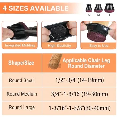 YOZON Chair Leg Floor Protectors Silicone Caps with Felt Base, 32 Pack Black Round Medium | Protects Floors & Reduces Noise thumbnail 4