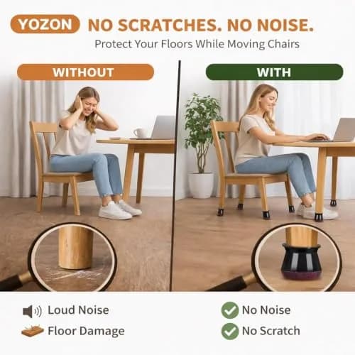 YOZON Chair Leg Floor Protectors Silicone Caps with Felt Base, 32 Pack Black Round Medium | Protects Floors & Reduces Noise thumbnail 5