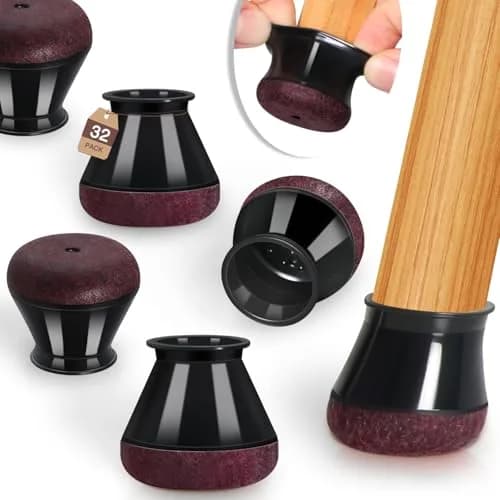 YOZON Chair Leg Floor Protectors Silicone Caps with Felt Base, 32 Pack Black Round Medium | Protects Floors & Reduces Noise thumbnail 1