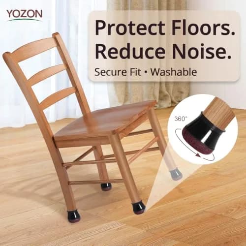YOZON Chair Leg Floor Protectors Silicone Caps with Felt Base, 32 Pack Black Round Medium | Protects Floors & Reduces Noise thumbnail 2