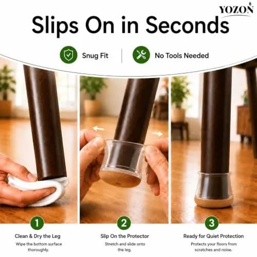 YOZON Chair Leg Floor Protectors Silicone Caps Felt Strengthen Bottom 32 Pack Clear Round Small 1.6cm (0.63" - 0.9") | Protects Floors from Scratches thumbnail 4