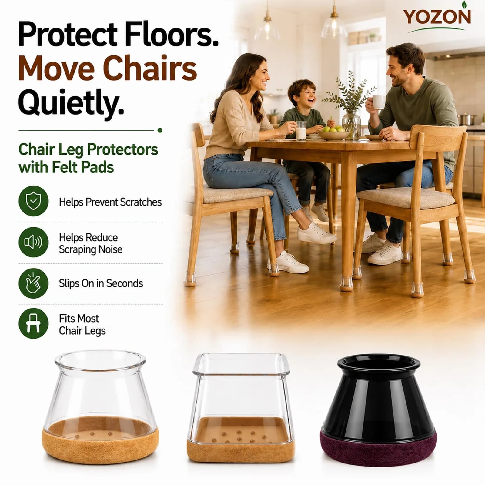 YOZON Chair Leg Floor Protectors Silicone Caps Felt Strengthen Bottom 32 Pack Clear Round Small 1.6cm (0.63" - 0.9") | Protects Floors from Scratches - view 5