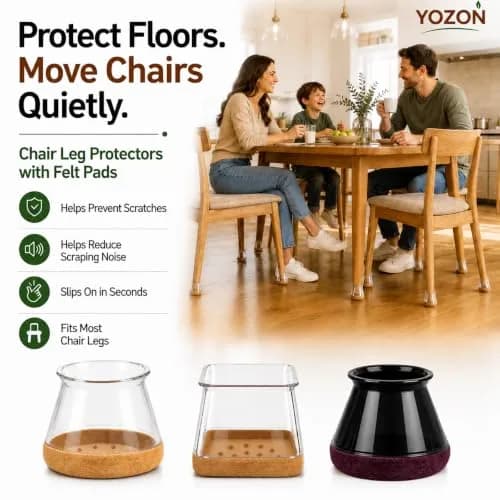 YOZON Chair Leg Floor Protectors Silicone Caps Felt Strengthen Bottom 32 Pack Clear Round Small 1.6cm (0.63" - 0.9") | Protects Floors from Scratches thumbnail 5