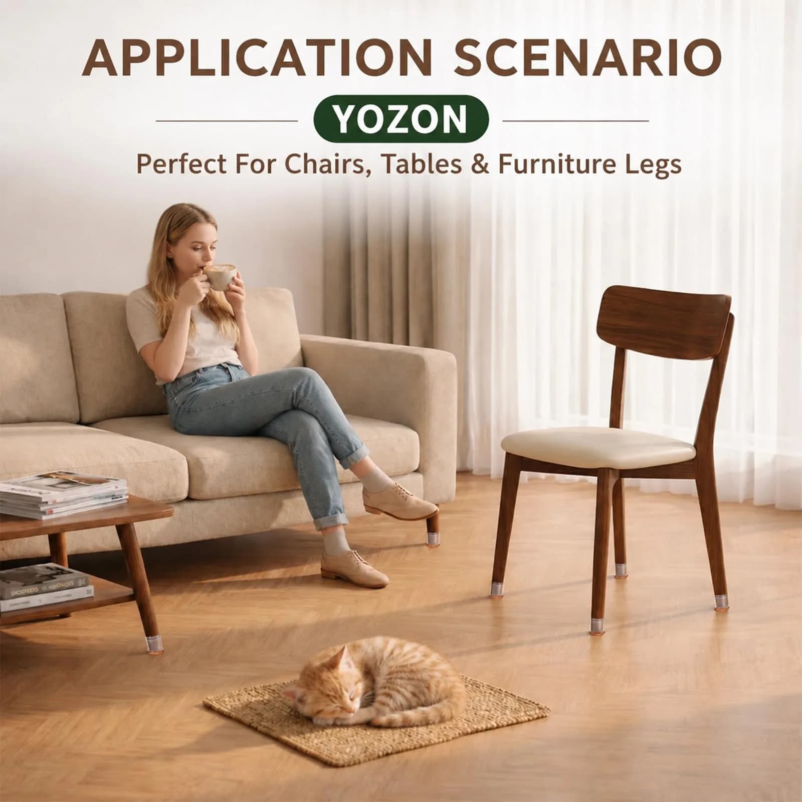 YOZON Chair Leg Floor Protectors Silicone Caps Felt Strengthen Bottom 32 Pack Clear Round Small 1.6cm (0.63" - 0.9") | Protects Floors from Scratches - view 6