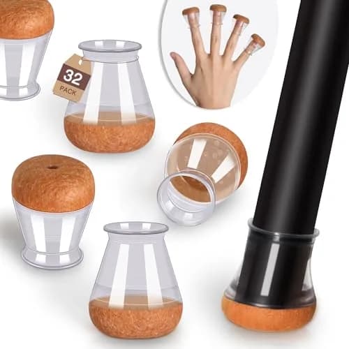 YOZON Chair Leg Floor Protectors Silicone Caps Felt Strengthen Bottom 32 Pack Clear Round Small 1.6cm (0.63" - 0.9") | Protects Floors from Scratches thumbnail 1