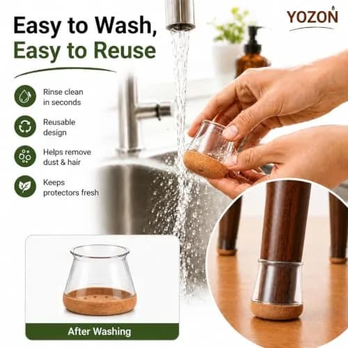 YOZON Chair Leg Floor Protectors Silicone Caps Felt Strengthen Bottom 32 Pack Clear Round Small 1.6cm (0.63" - 0.9") | Protects Floors from Scratches thumbnail 7