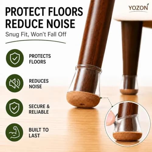 YOZON Chair Leg Floor Protectors Silicone Caps Felt Strengthen Bottom 32 Pack Clear Round Small 1.6cm (0.63" - 0.9") | Protects Floors from Scratches thumbnail 2