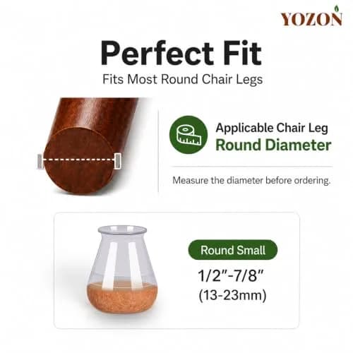 YOZON Chair Leg Floor Protectors Silicone Caps Felt Strengthen Bottom 32 Pack Clear Round Small 1.6cm (0.63" - 0.9") | Protects Floors from Scratches thumbnail 3