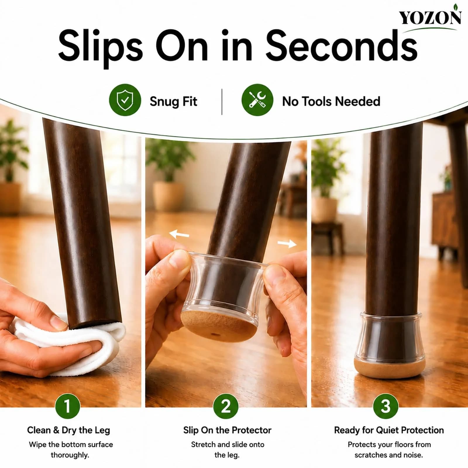 YOZON Chair Leg Floor Protectors Silicone Caps Felt Strengthen Bottom 32 Pack Clear Round Small 1.6cm (0.63" - 0.9") | Protects Floors from Scratches - view 4