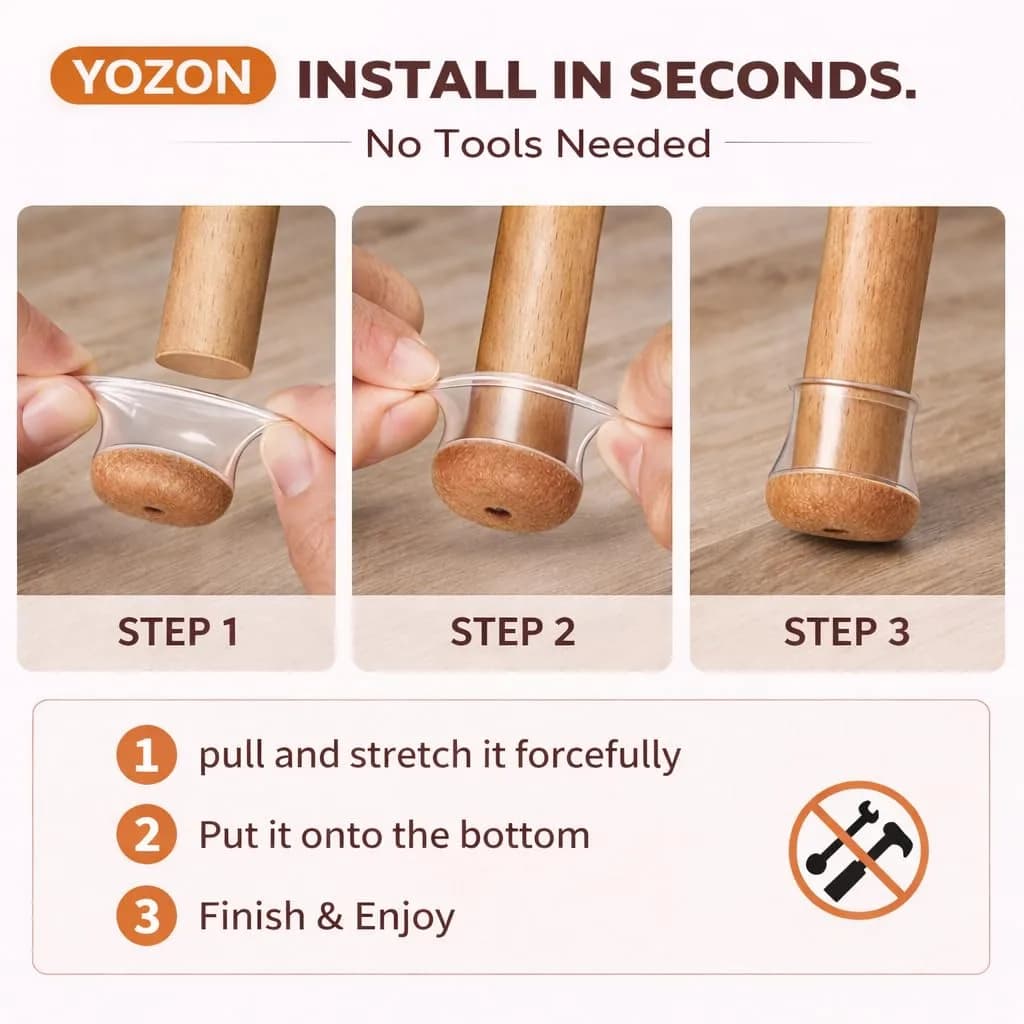 YOZON Reinforced Felt Silicone Chair Leg Floor Protectors 16-Pack Clear Large | Protects Hardwood, Tile, Laminate Floors - view 5