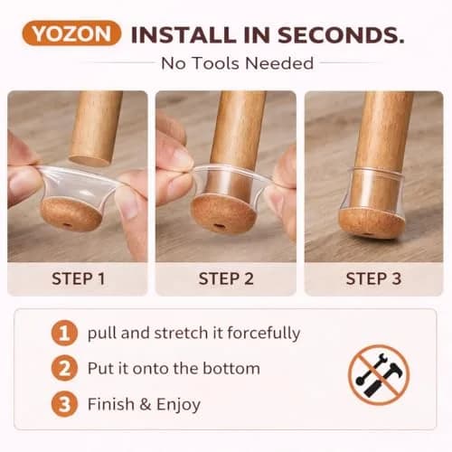YOZON Reinforced Felt Silicone Chair Leg Floor Protectors 16-Pack Clear Large | Protects Hardwood, Tile, Laminate Floors thumbnail 5