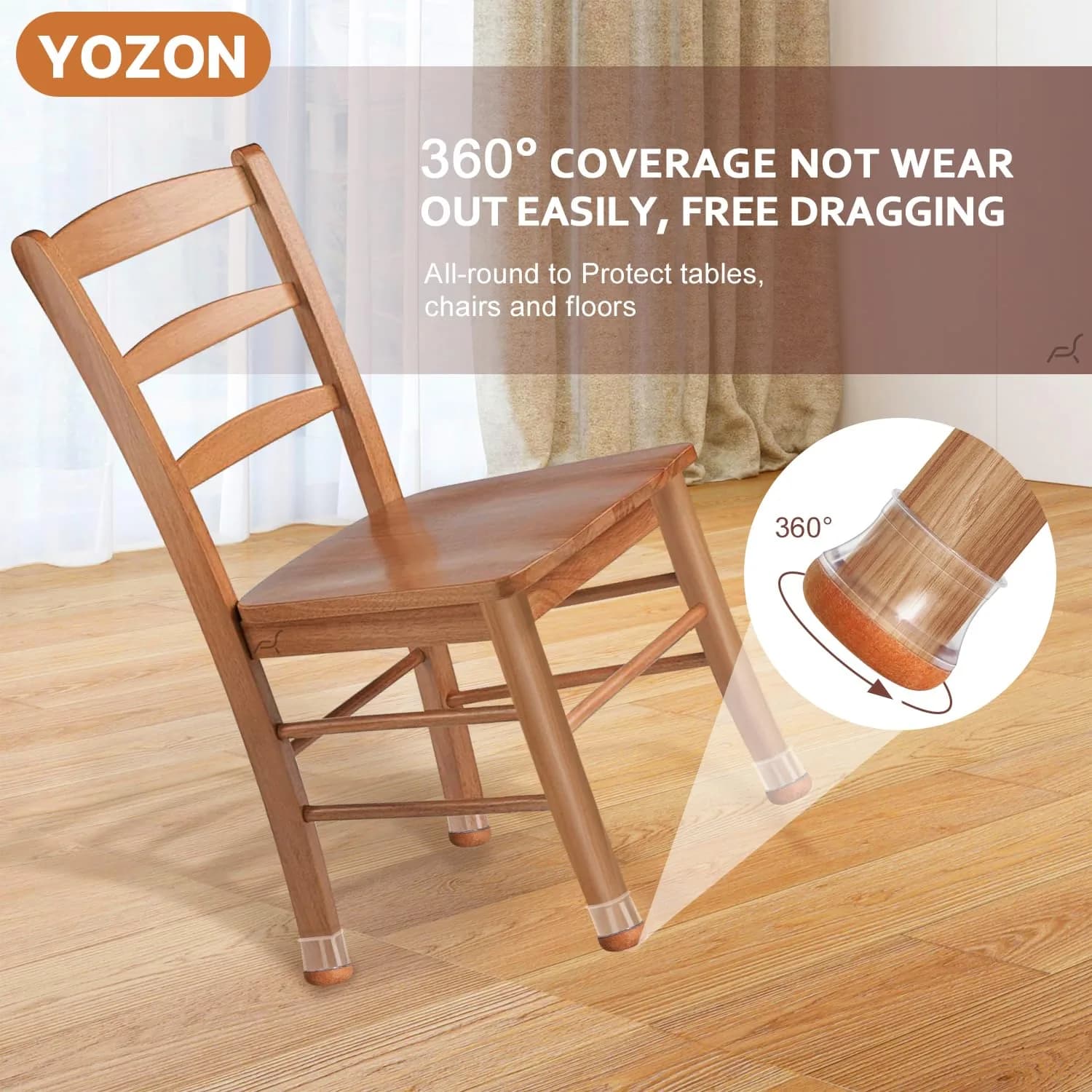 YOZON Reinforced Felt Silicone Chair Leg Floor Protectors 16-Pack Clear Large | Protects Hardwood, Tile, Laminate Floors - view 3