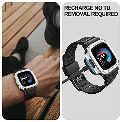 FINTIE Rugged Band with Case for Fitbit Versa 4/3/2/1 & Sense 2/1 - Black/Silver, 165mm-245mm (6.5-9.5 inch) thumbnail 5