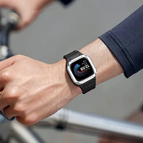 FINTIE Rugged Band with Case for Fitbit Versa 4/3/2/1 & Sense 2/1 - Black/Silver, 165mm-245mm (6.5-9.5 inch) thumbnail 7