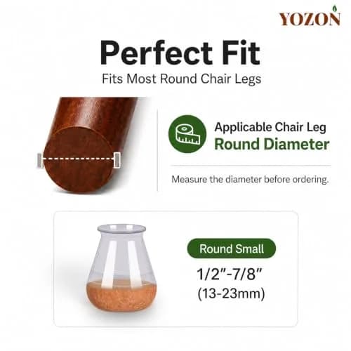 YOZON Chair Leg Floor Protectors 13-23mm (1/2"-15/16") | 16-Pack Clear Silicone Caps with Felt Base thumbnail 4