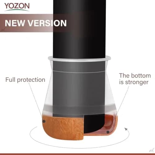 YOZON Chair Leg Floor Protectors 13-23mm (1/2"-15/16") | 16-Pack Clear Silicone Caps with Felt Base thumbnail 2
