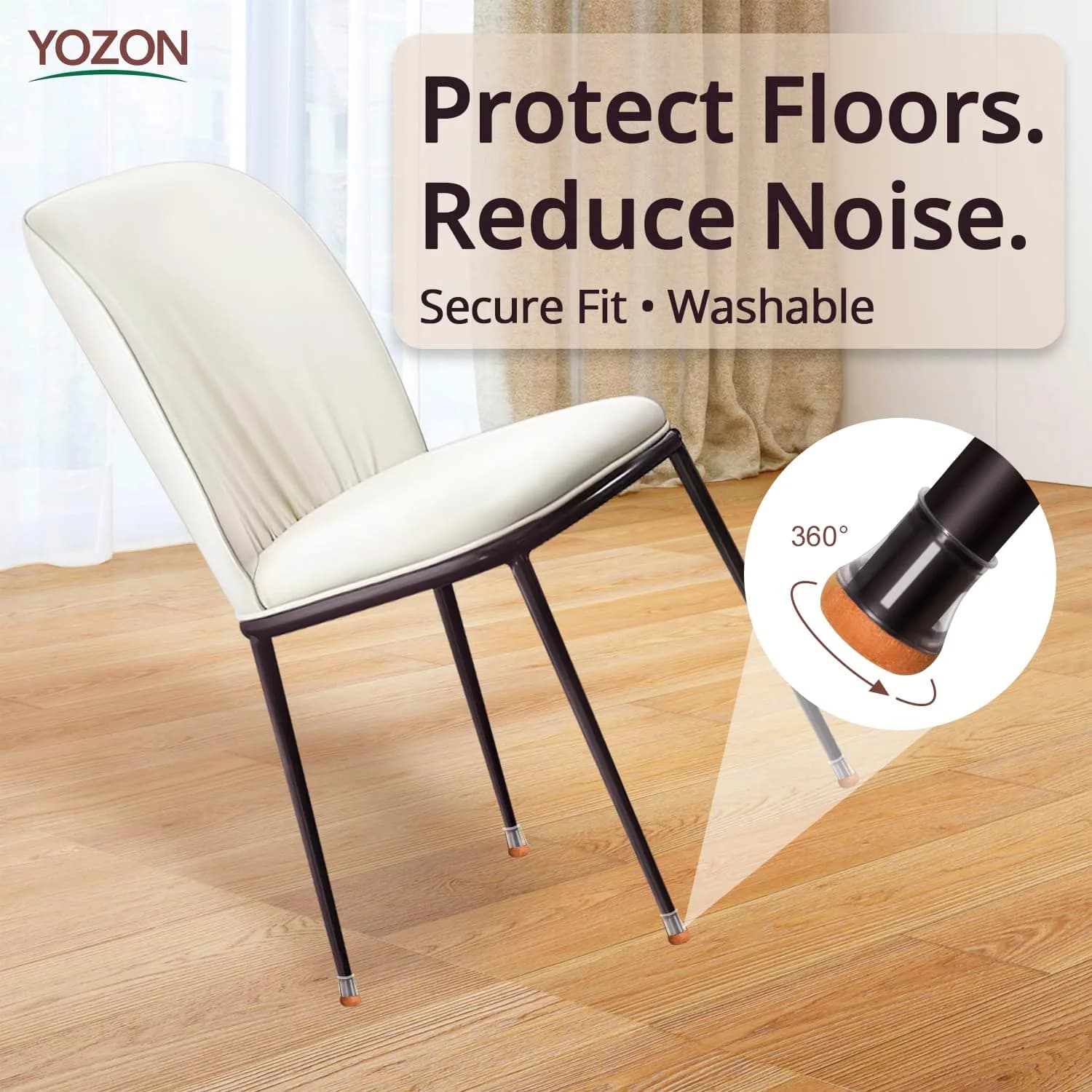 YOZON Chair Leg Floor Protectors 13-23mm (1/2"-15/16") | 16-Pack Clear Silicone Caps with Felt Base - view 3