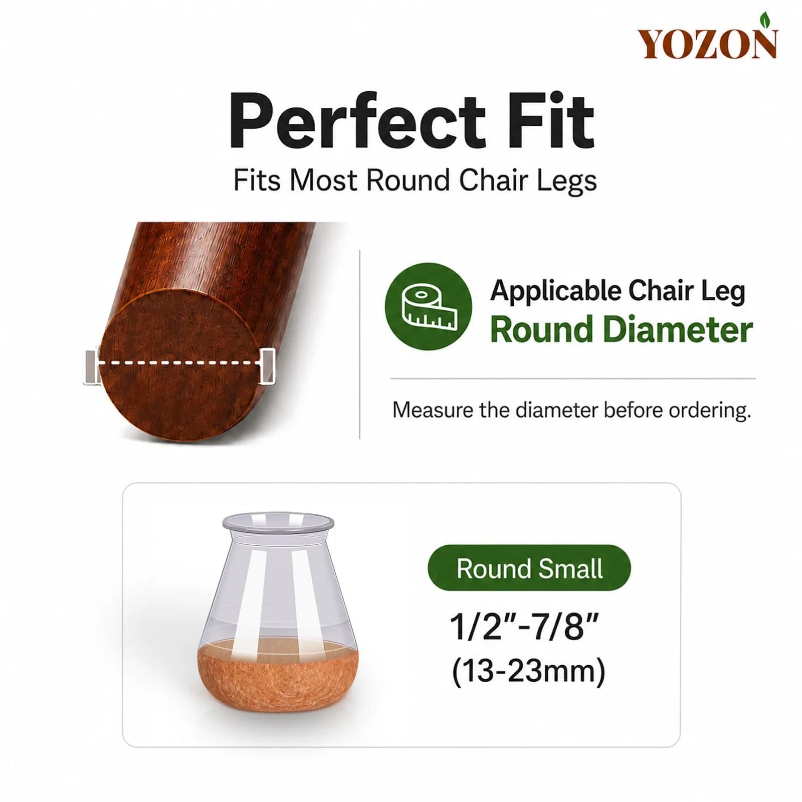 YOZON Chair Leg Floor Protectors 13-23mm (1/2"-15/16") | 16-Pack Clear Silicone Caps with Felt Base - view 4