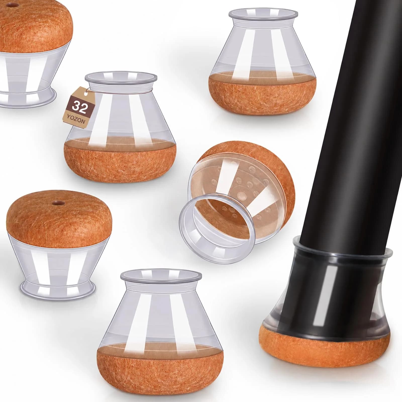 YOZON Chair Leg Floor Protectors Silicone Caps Felt Furniture Pads Covers 1.2cm (0.47in) | Protects Hardwood, Tile, Laminate Floors — Clear-32pcs / Round Medium