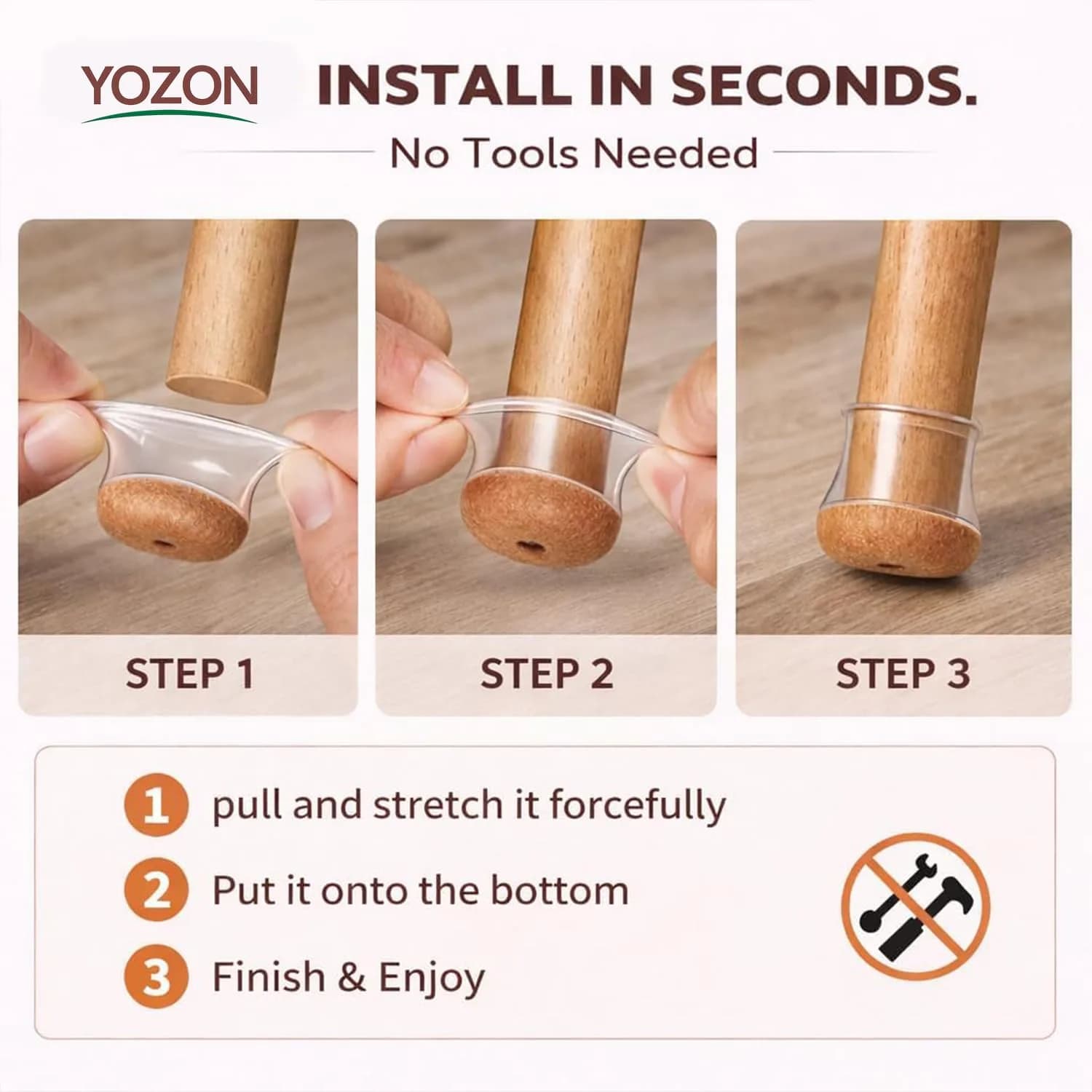 YOZON Chair Leg Floor Protectors Felt Silicone Caps 32 Pack Clear Large | Protects Floors & Reduces Noise - view 5