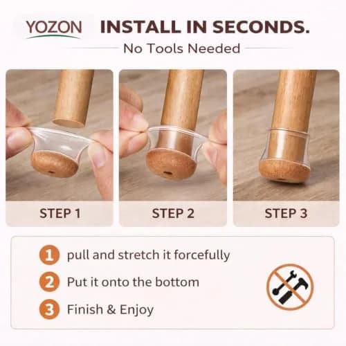 YOZON Chair Leg Floor Protectors Felt Silicone Caps 32 Pack Clear Large | Protects Floors & Reduces Noise thumbnail 5