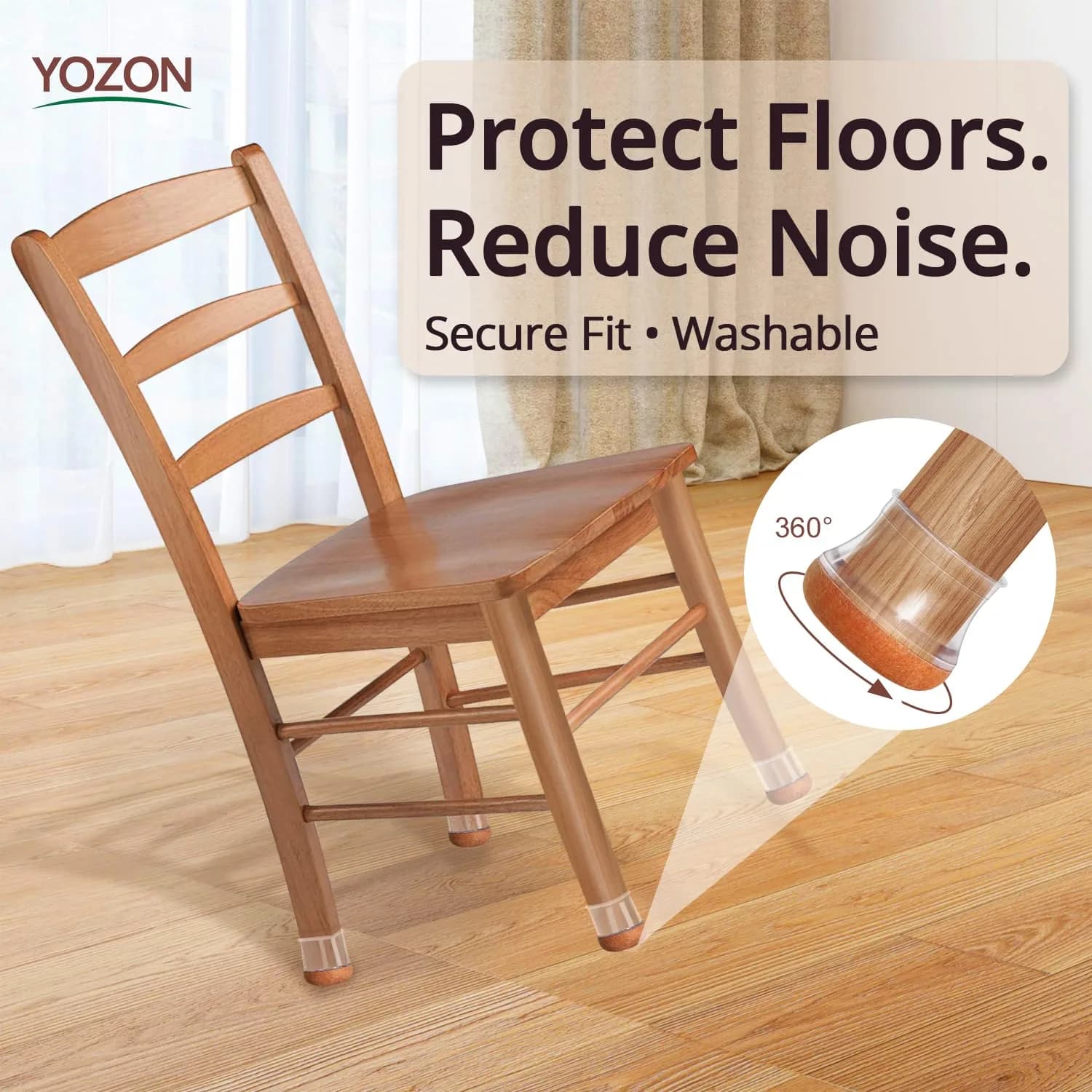 YOZON Chair Leg Floor Protectors Felt Silicone Caps 32 Pack Clear Large | Protects Floors & Reduces Noise - view 3