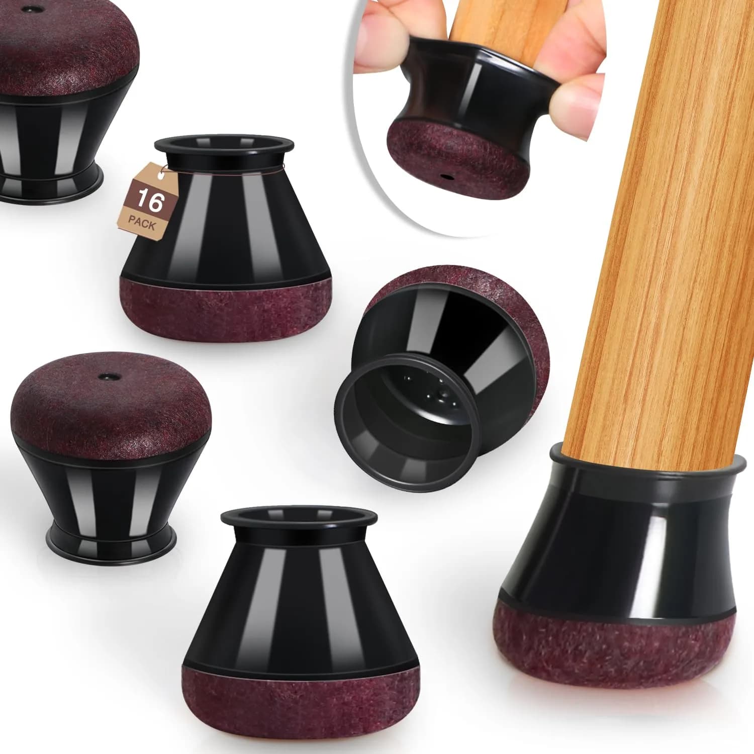 YOZON Chair Leg Floor Protectors Silicone Caps with Felt Base, 19-30mm Round Legs | Protects Floors & Reduces Noise - main product image
