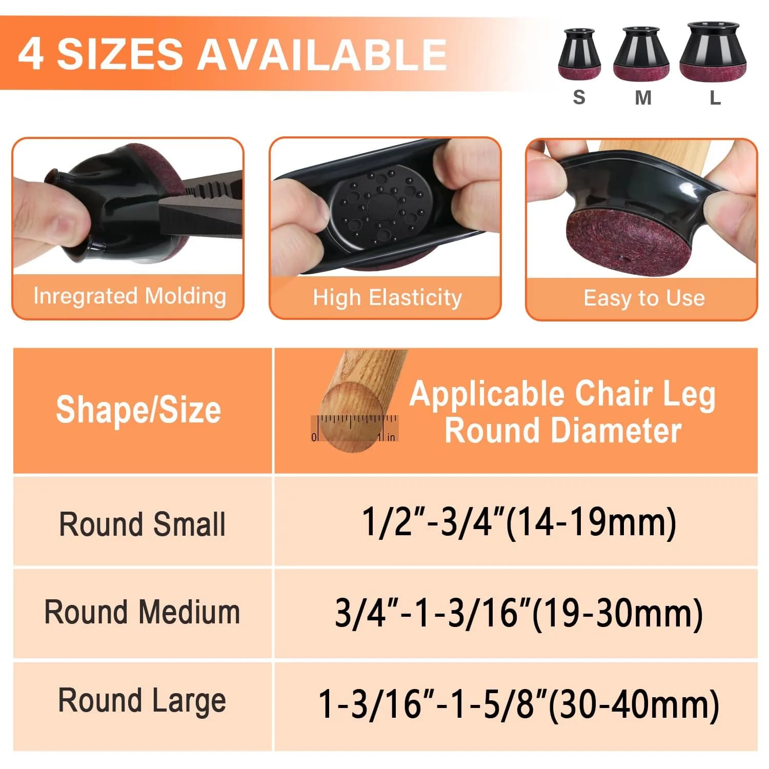 YOZON Chair Leg Floor Protectors Silicone Caps with Felt Base, 19-30mm Round Legs | Protects Floors & Reduces Noise - view 4