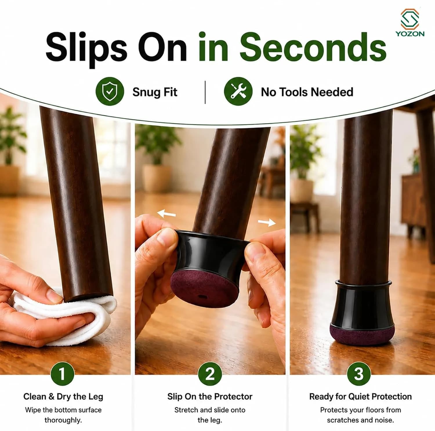 YOZON Chair Leg Floor Protectors Silicone Caps Felt Furniture Pads 32 Pack | Protects Hardwood, Tile, Laminate Floors - view 4